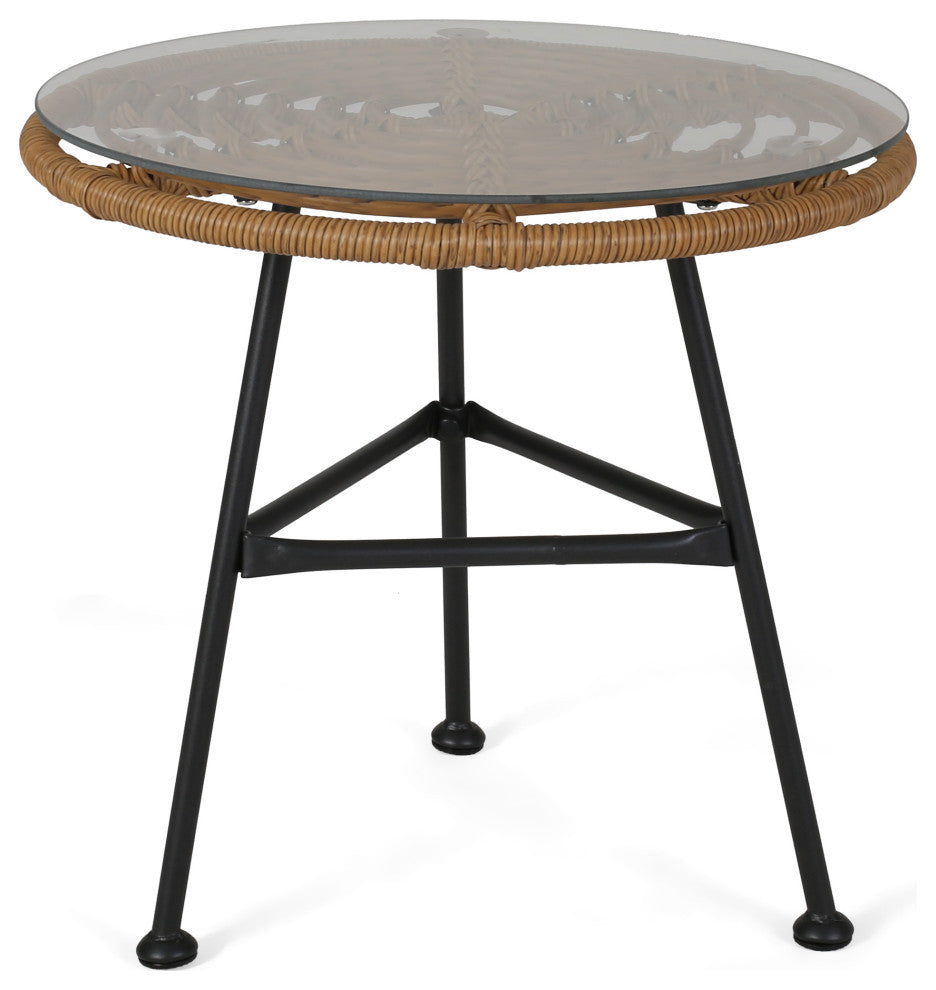 Lesley Faux Wicker 2 Seater Chat Set with Tempered Glass Table, Brown