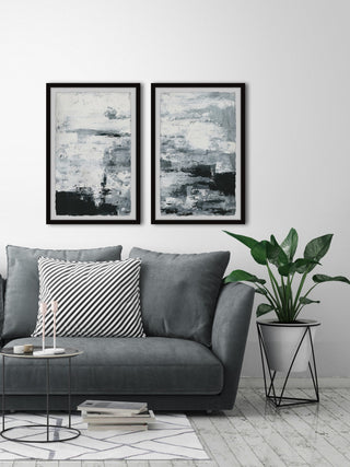 Black and White Smudges II Diptych, 24"x18"