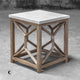 Open Light Weathered Wood Accent Table, Stone TopxNatural Minimalist Square