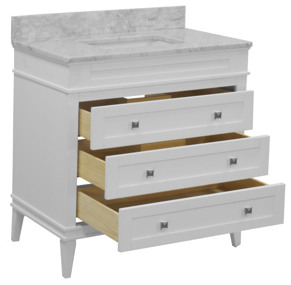 Eleanor 30" Bathroom Vanity, White, Carrara Marble Top