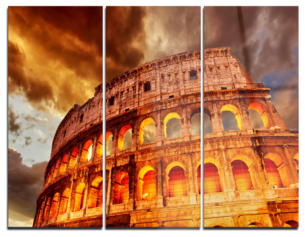 "Colosseum in Rome Landscape" Metal Wall Art, 3 Panels, 36"x28"