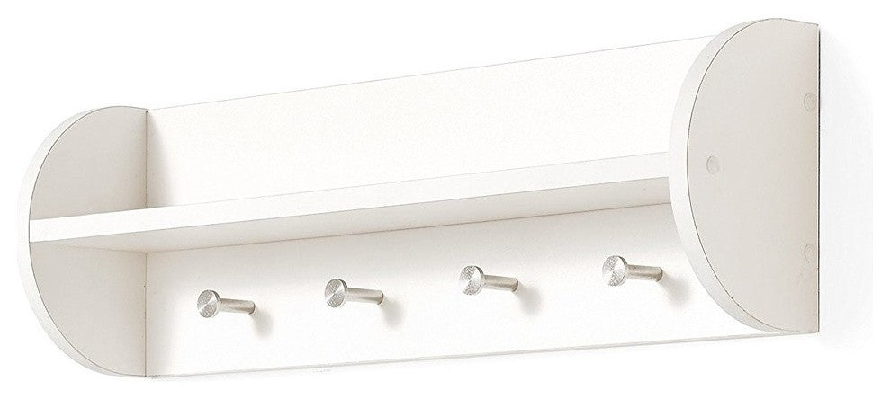 Danya B White Utility Shelf With 4 Large Stainless Steel Hooks
