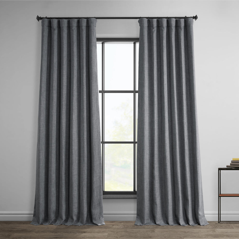 Faux Linen Darkening Curtain Single Panel, Dark Gravel, 50"x120"