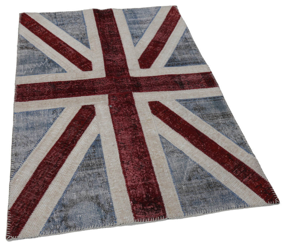 Rug N Carpet - Hand-knotted Turkish 4' 0'' x 6' 0'' Flag Patchwork Rug