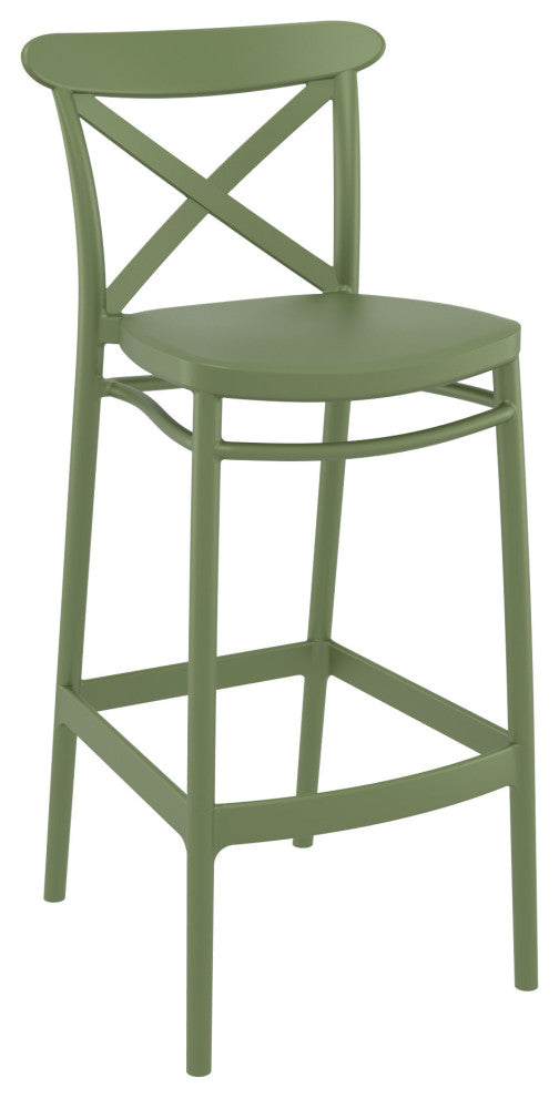 Cross Bar Stool, Set of 2, Olive Green