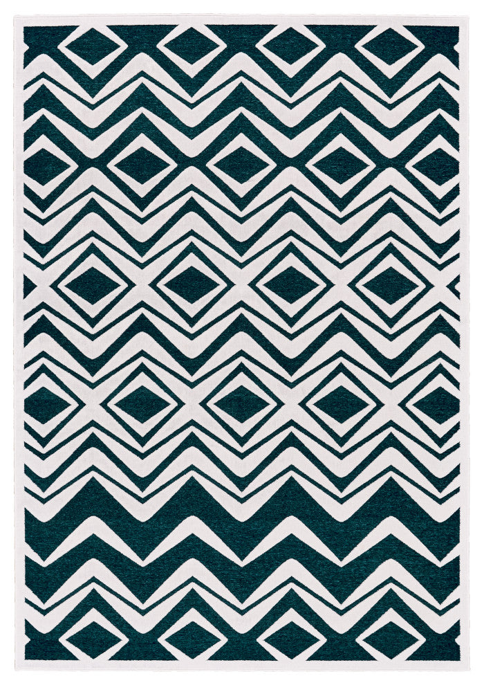 Weave & Wander Qazi Textured Lustrous Geometric Area Rug, Teal/White, 7'6"x10'6"