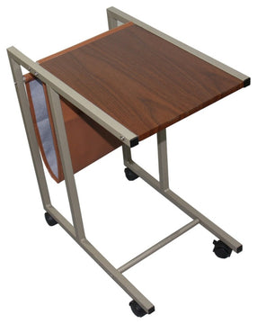 Modern Brown Faux Woodgrain Metal Laptop Cart Desk