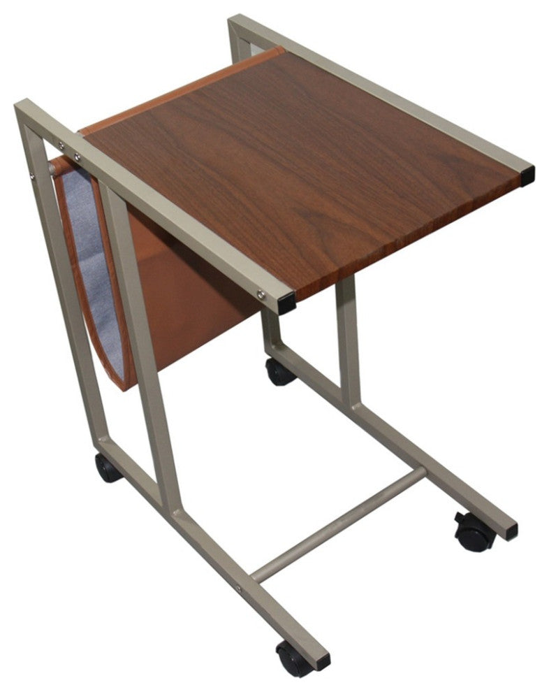 Modern Brown Faux Woodgrain Metal Laptop Cart Desk