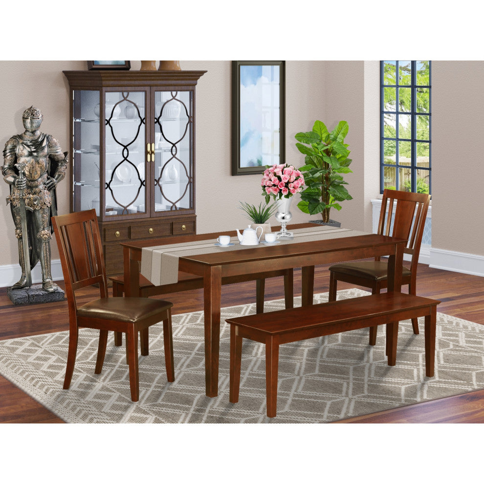 Cadu5C-Mah-Lc, 5-Piece Dining Room Set, Table and 2 Dining Chairs and 2 Benches