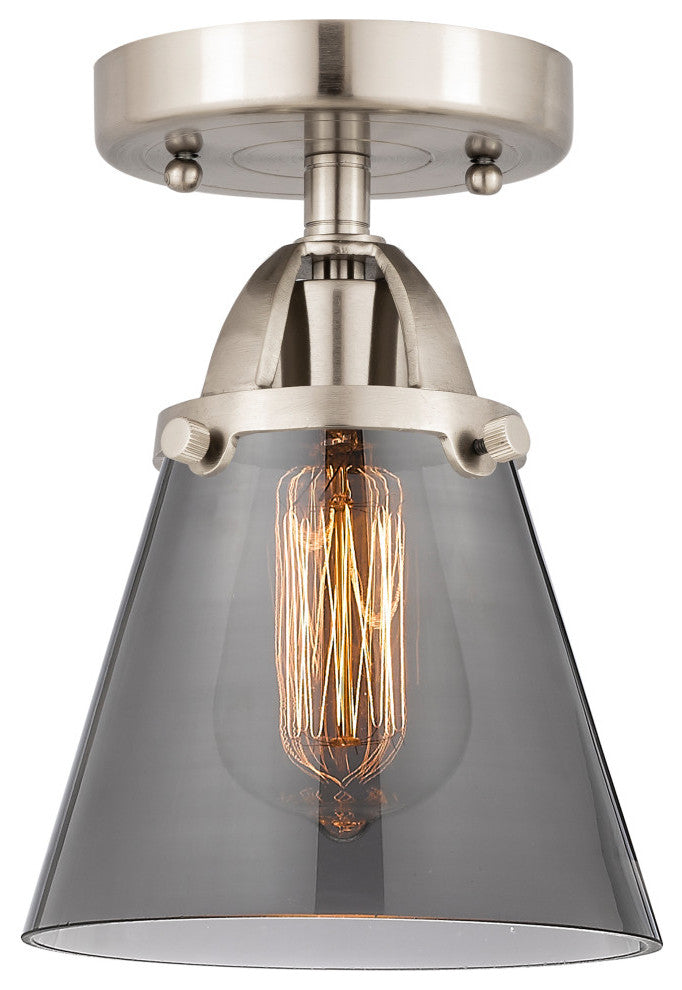 Small Cone Semi-Flush Mount, Brushed Satin Nickel, Plated Smoke, Plated Smoke