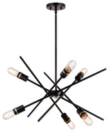Halsted Six Light Pendant in Black and Satin Brass