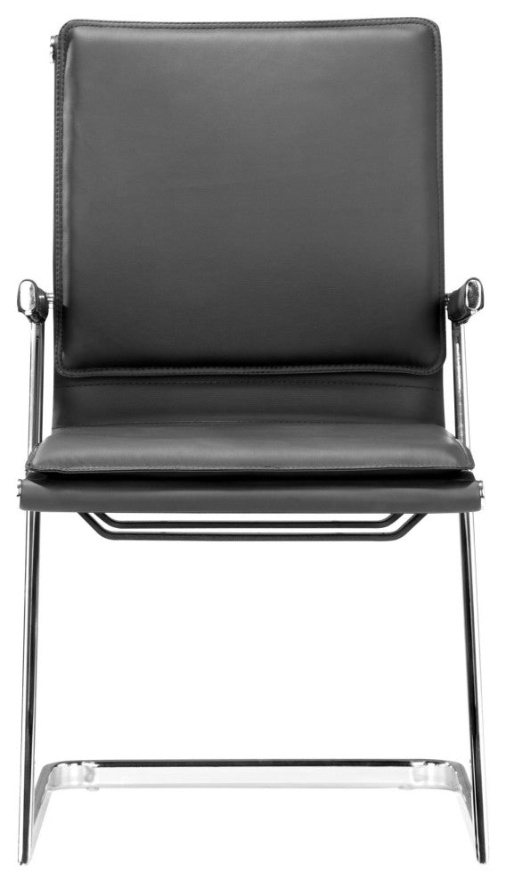 Office Chair, Set of 2, Faux Vinyl Leather, Steel, Black, Silver, Home Business