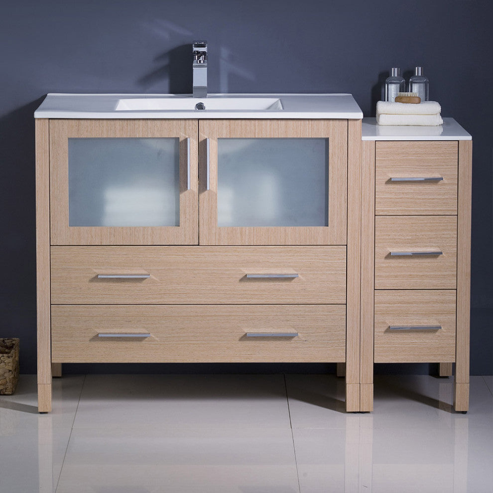 Torino 48" Bathroom Cabinet, White, With Top and Vessel Sink