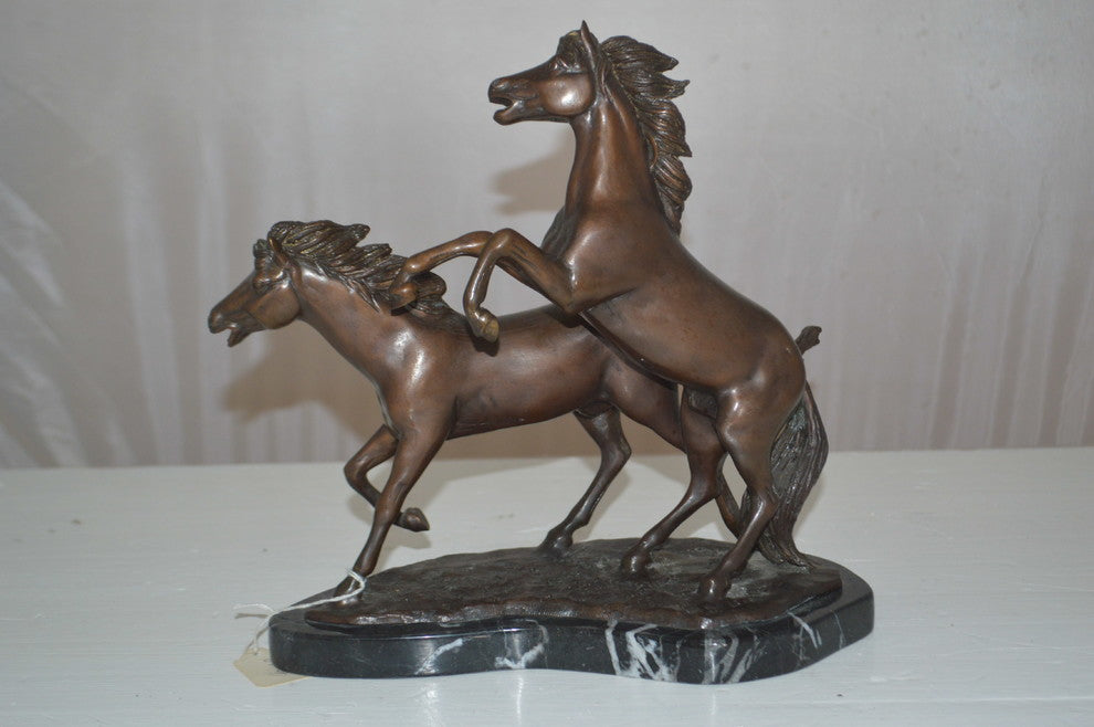 Two Horses Running Bronze Statue -  Size: 11"L x 5"W x 11"H.