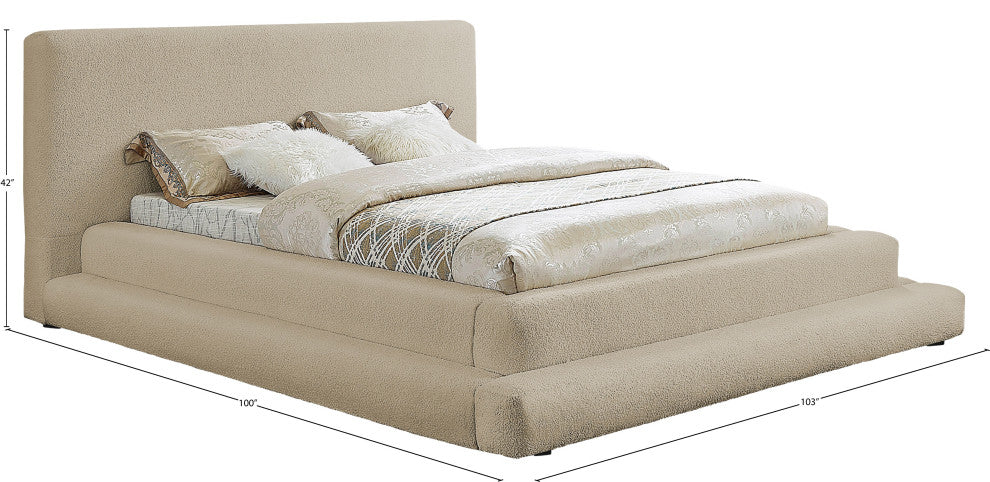 Dane Teddy Fabric Full Bed, Beige, King