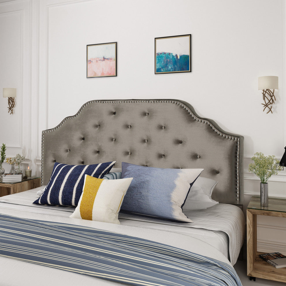 GDF Studio Falcon Tufted New Velvet Queen/Full Headboard, Gray