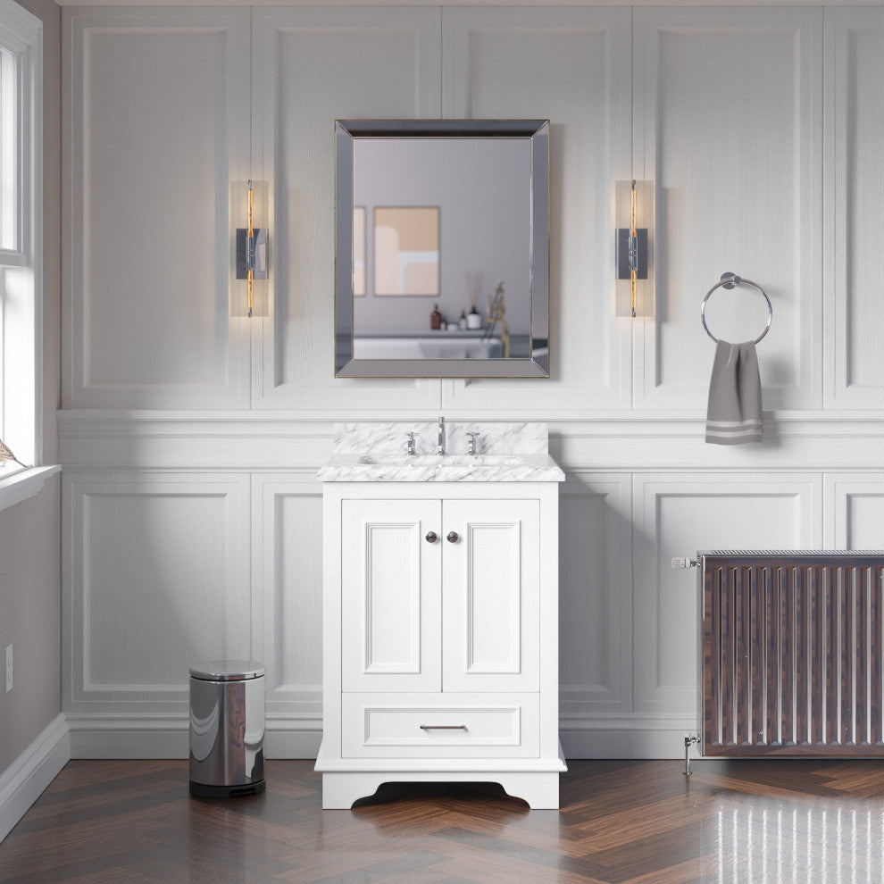 Nantucket 24" Bathroom Vanity, White, Carrara Marble