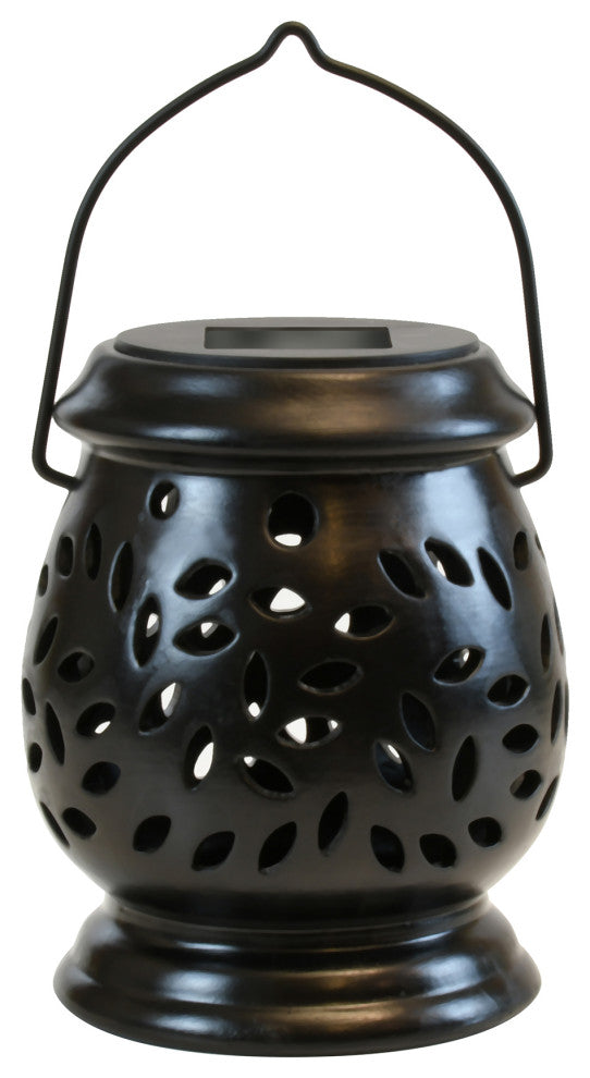 Solar Powered Black Ceramic Lantern