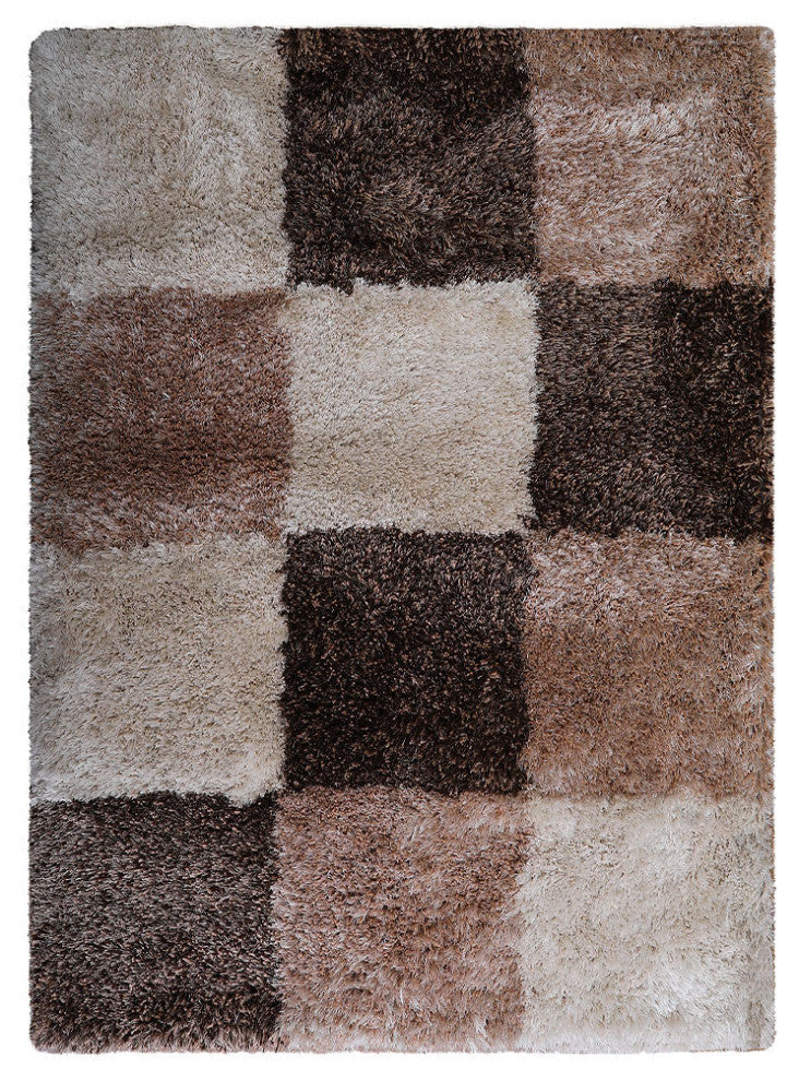 Hand Tufted Shag Polyester Area Rug Geometric Beige Brown K00018, [Rectangle] 8'x10'