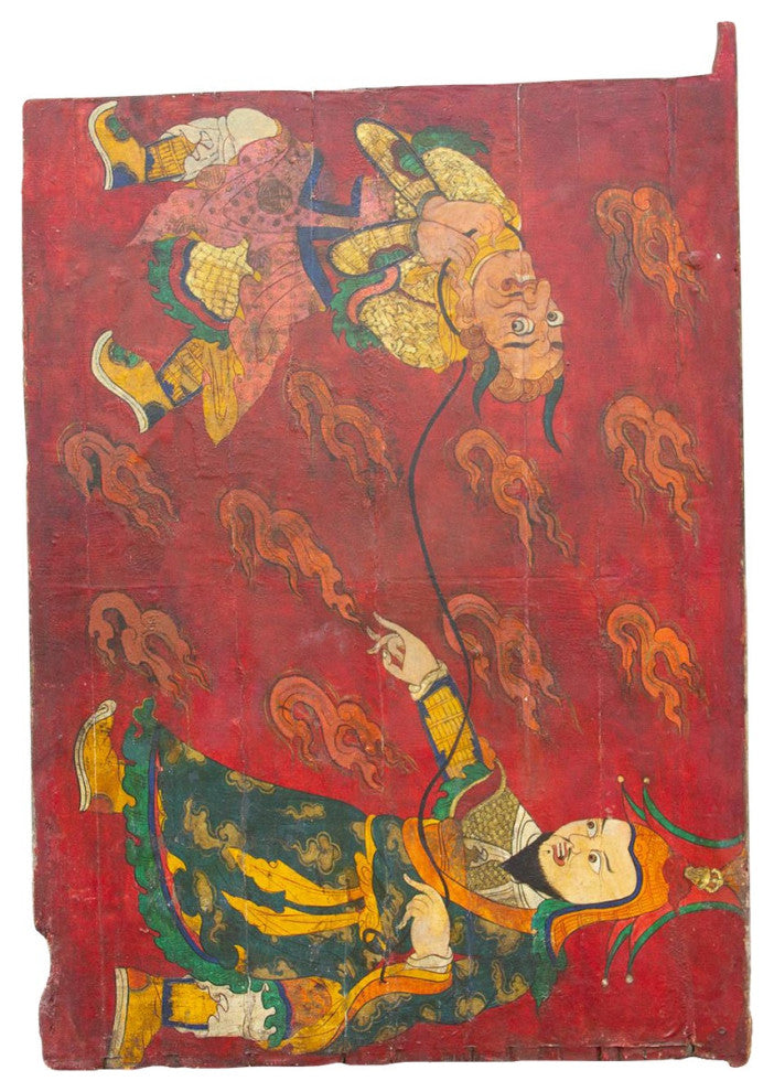 Impressive Antique Tibetan Painted Leather Door