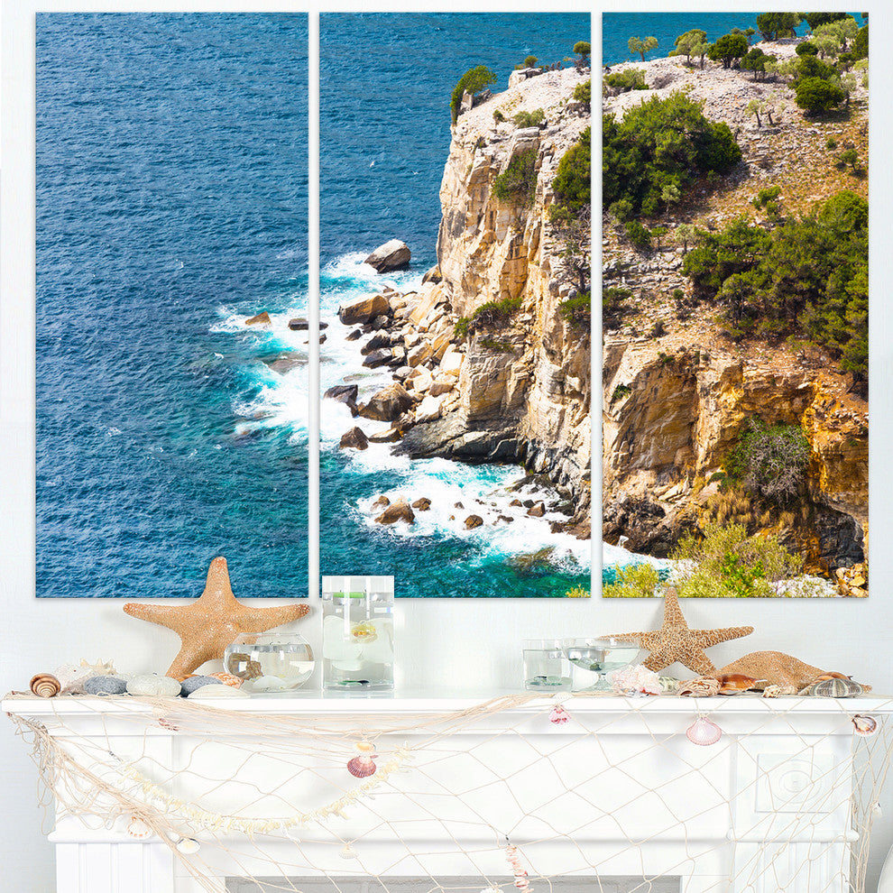 "Rocky Cliff Coast Thassos Greece" Metal Wall Art, 3 Panels, 36"x28"