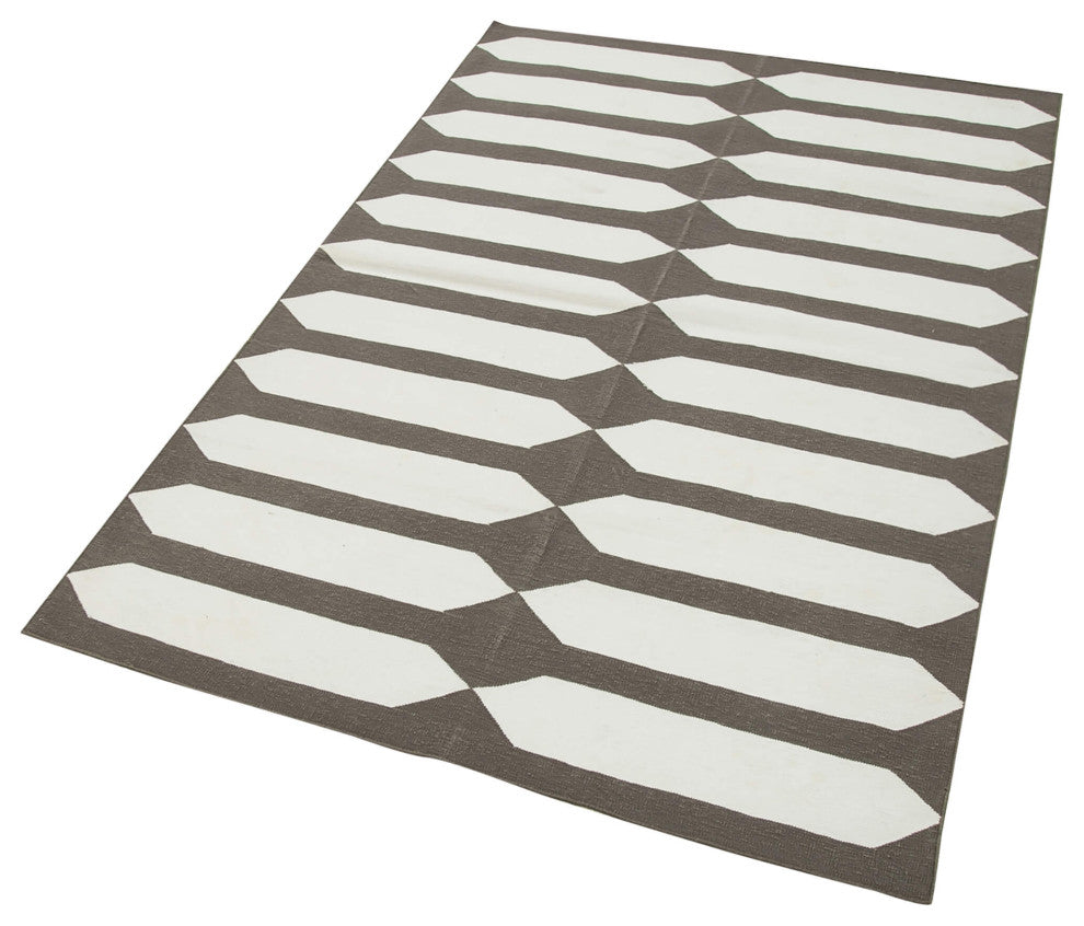 Rug N Carpet - Handmade Wool 3' 7'' x 5' 6'' Geometric Dhurrie Kilim Rug