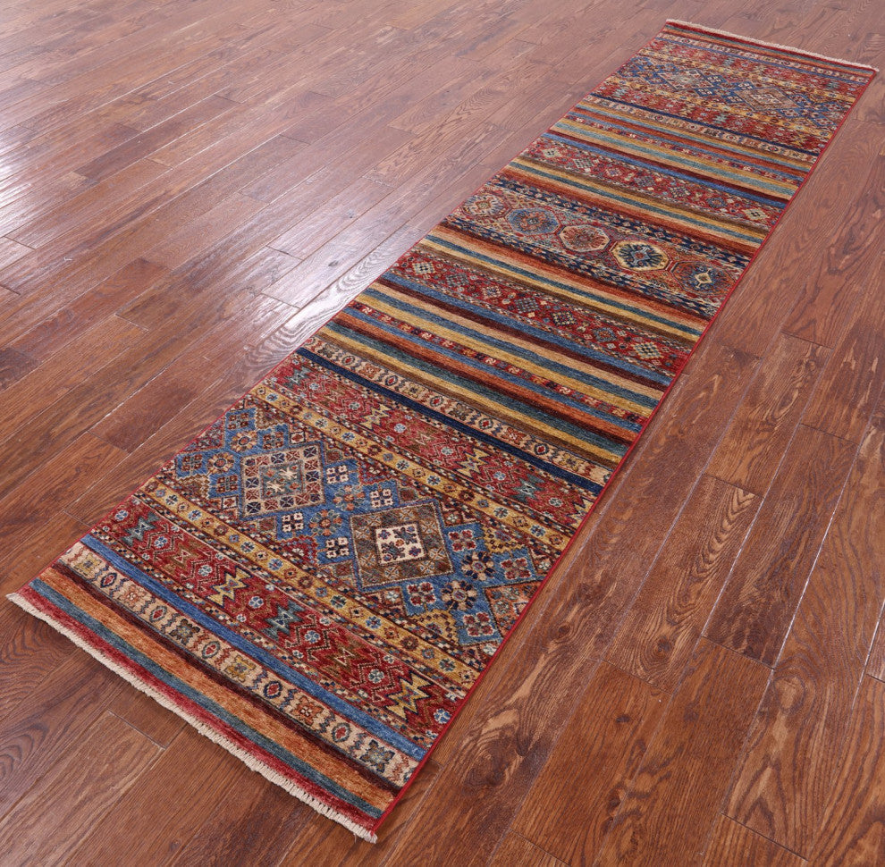 2' 7" X 10' 2" Handmade Khorjin Super Kazak Wool Runner Rug Q11108