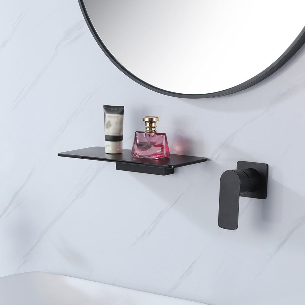 Waterfall Wall Mount Single Handle Bathroom Sink Faucet Solid Brass, Matte Black