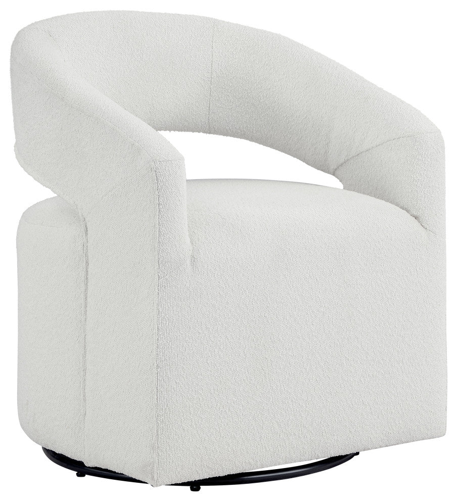 Mindy Boho Boucle Upholstered Swivel Accent Barrel Chair, White