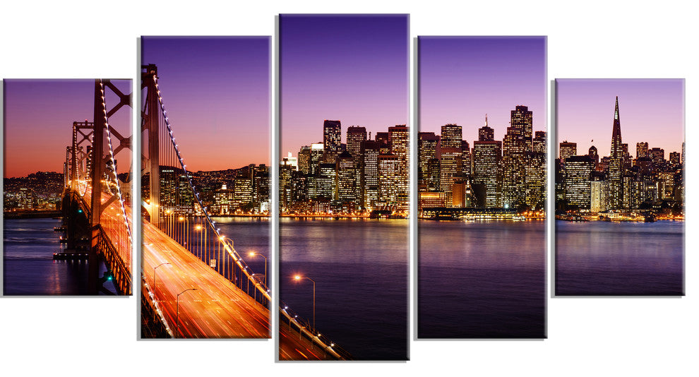 "San Francisco Skyline and Bay Bridge" Wall Art, 5-Panels, 60"x32"