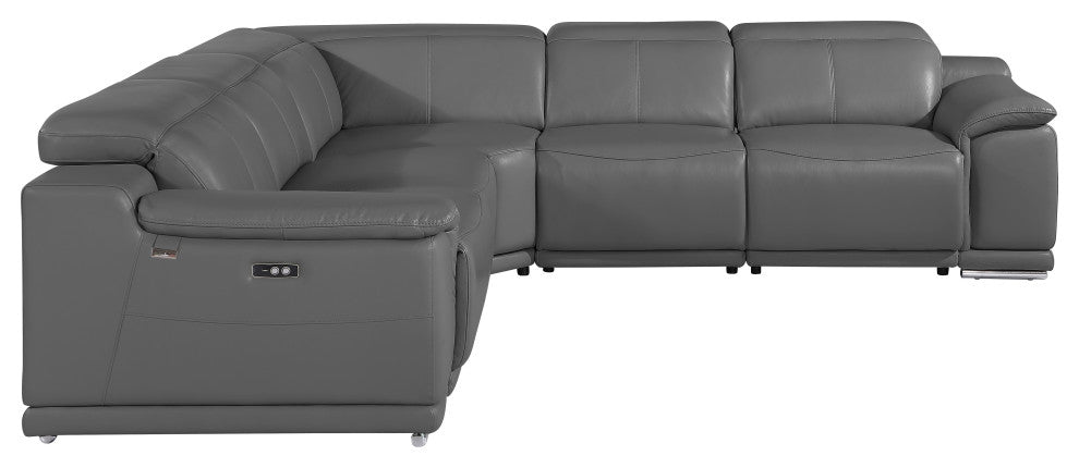 Federico 5-Piece L-Shaped Top Grain Italian Leather Sectional, Dark Grey