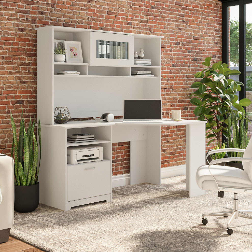 Cabot 60W Corner Desk With Hutch, White