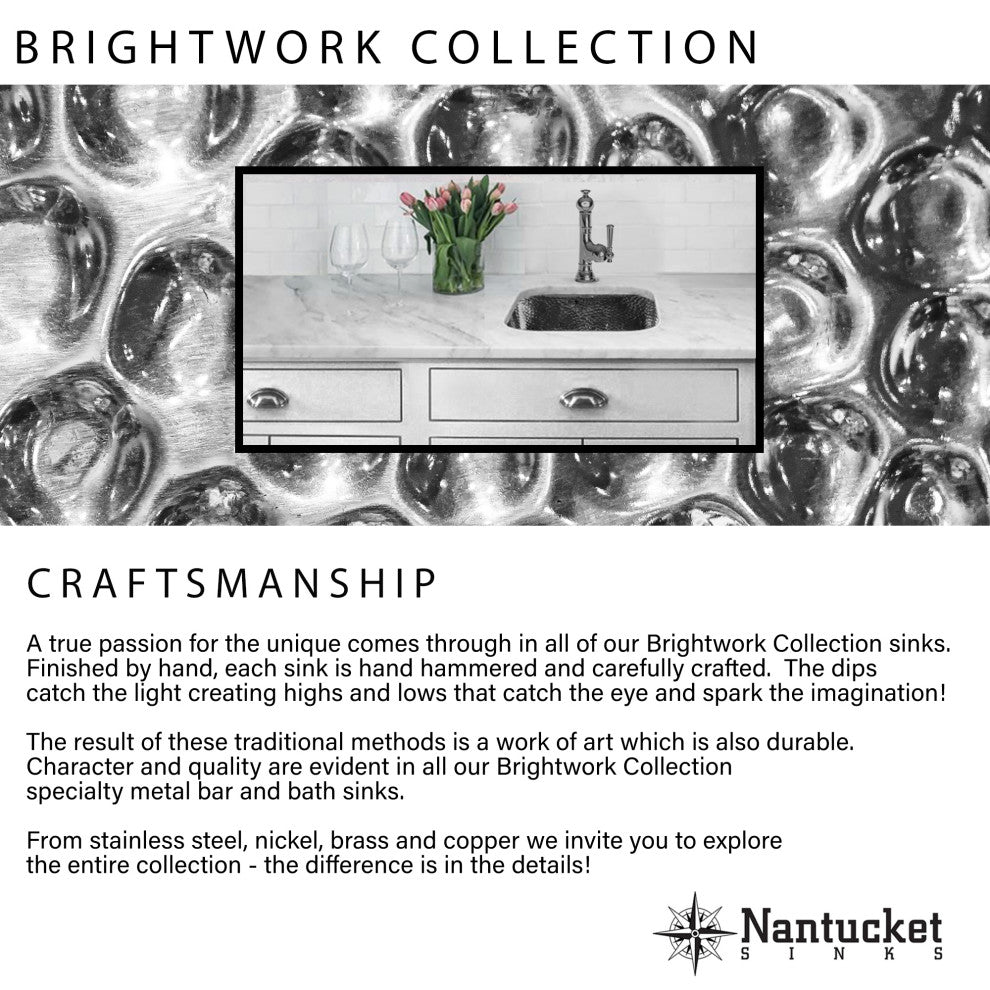 Nantucket Sinks'' 15" Hand Hammered Round Bar Sink, Rs15-Ss