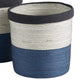 Set of 2 Coastal Casual Natural White Blue Woven Stripe Storage Baskets Round