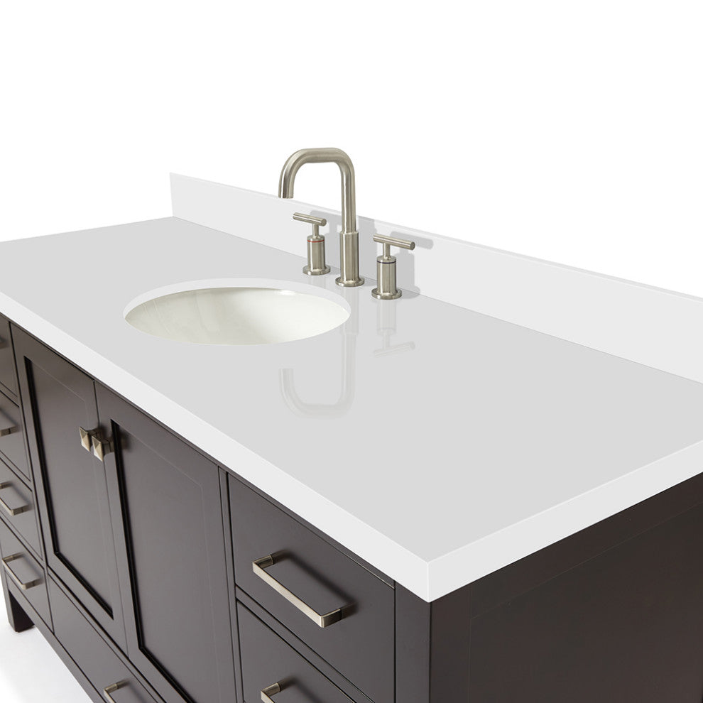 ARIEL Cambridge 61" Single Oval Sink Bathroom Vanity Espresso With Quartz Top