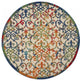 8' Round Ivory And Blue Round Floral Indoor Outdoor Area Rug