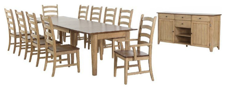 Brook 12-Piece 134" Rectangular Extendable Dining Set, Sideboard, Seats 12