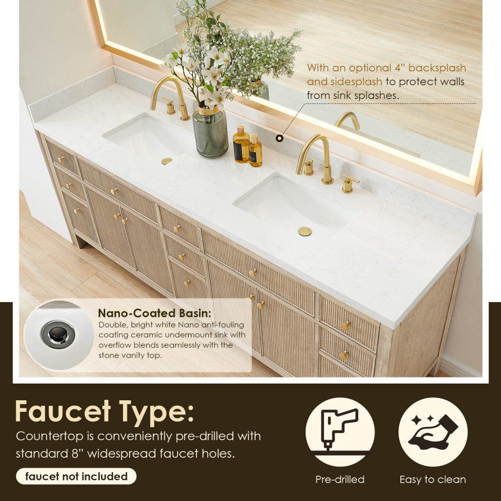 Cerrito Bathroom Vanity, Natural Oak, 84" Double, without Mirror