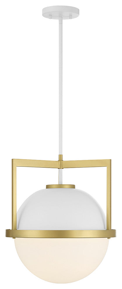 Carlysle 1-Light Pendant, White With Warm Brass Accents
