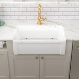 White Ceramic Kitchen Sink Single Bowl Porcelain Basin, 30"x20"x10"