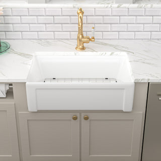 White Ceramic Kitchen Sink Single Bowl Porcelain Basin, 30"x20"x10"