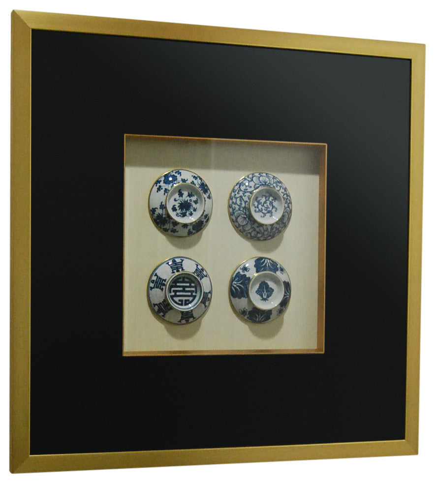 Framed Blue and White Tea Lids