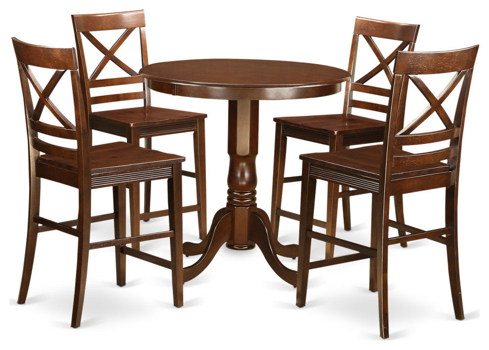 5 Pc Counter Height Dining Room Set -Pub Table And 4 Dining Chairs, Mahogany
