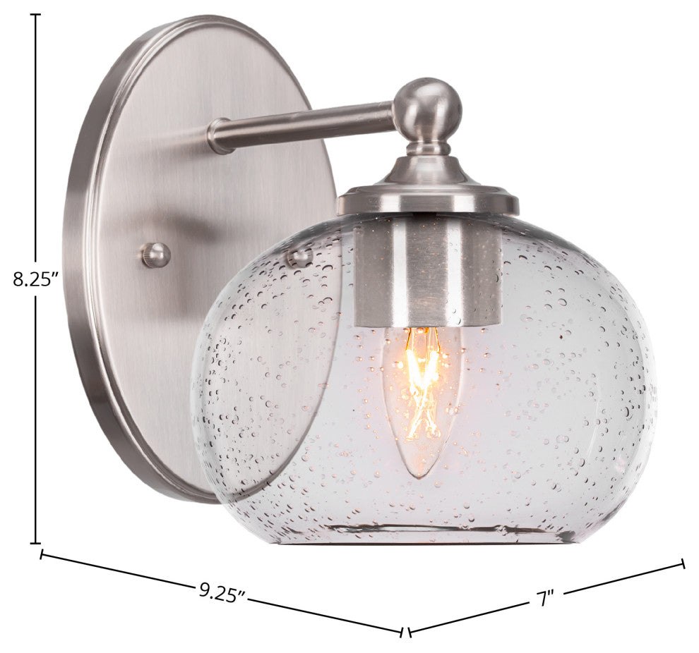 Capri 1-Light Wall Sconce, Brushed Nickel/Clear Bubble