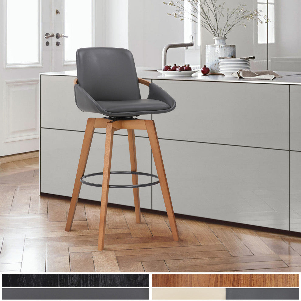 26" Luxurious Gray Faux and Walnut Wood Swivel Bar Stool
