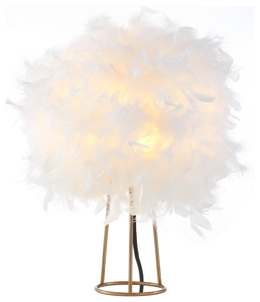 Stork 16" Feather Metal Led Table Lamp, White and Gold