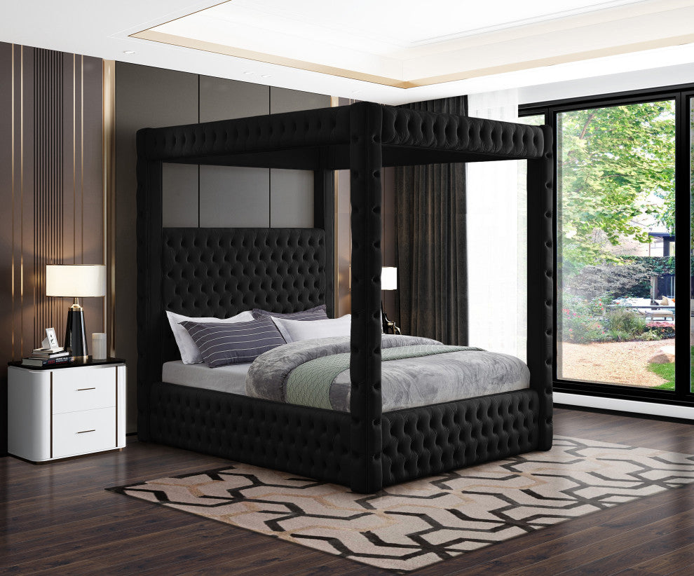 Royal Velvet Upholstered Bed, Black, Queen