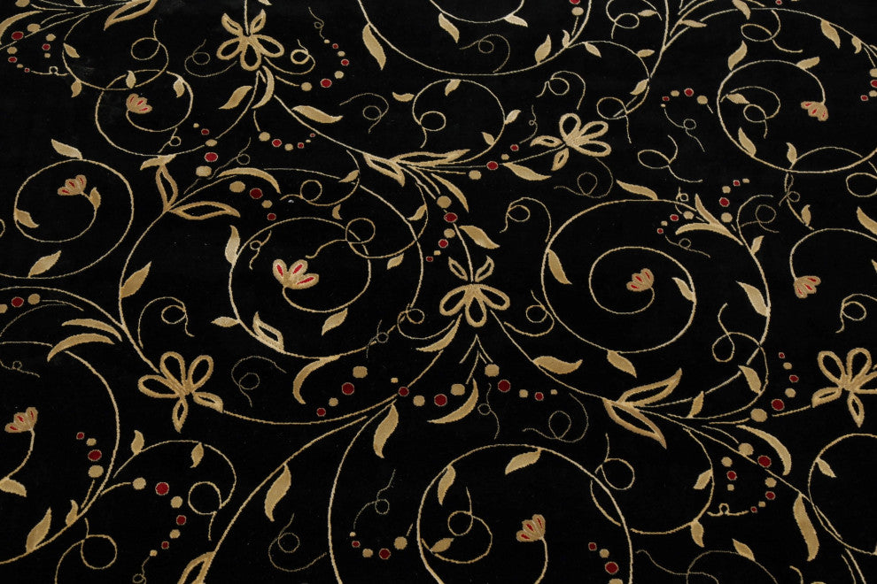 Modern Nature & Floral Carpet Transitional Turkish Area Rug, Black, 8x11