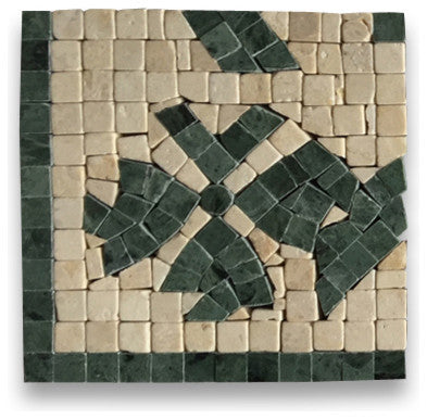 Marble Mosaic Border Accent Tile Clover Green 4.7x4.7 Polished Tumbled, 1 piece