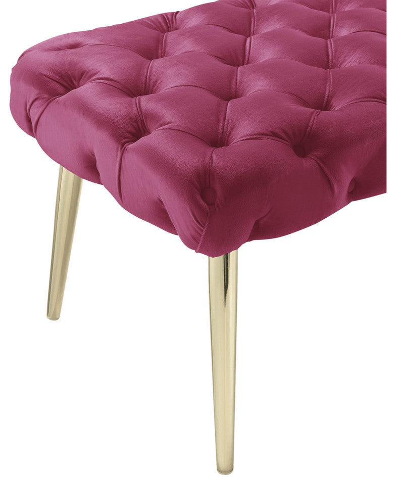 48" Fuchsia And Gold Upholstered Velvet Bench